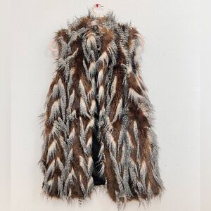 Romeo & Juliet Couture Faux Fur Vest Brown Cream Sleeveless Open Front Small